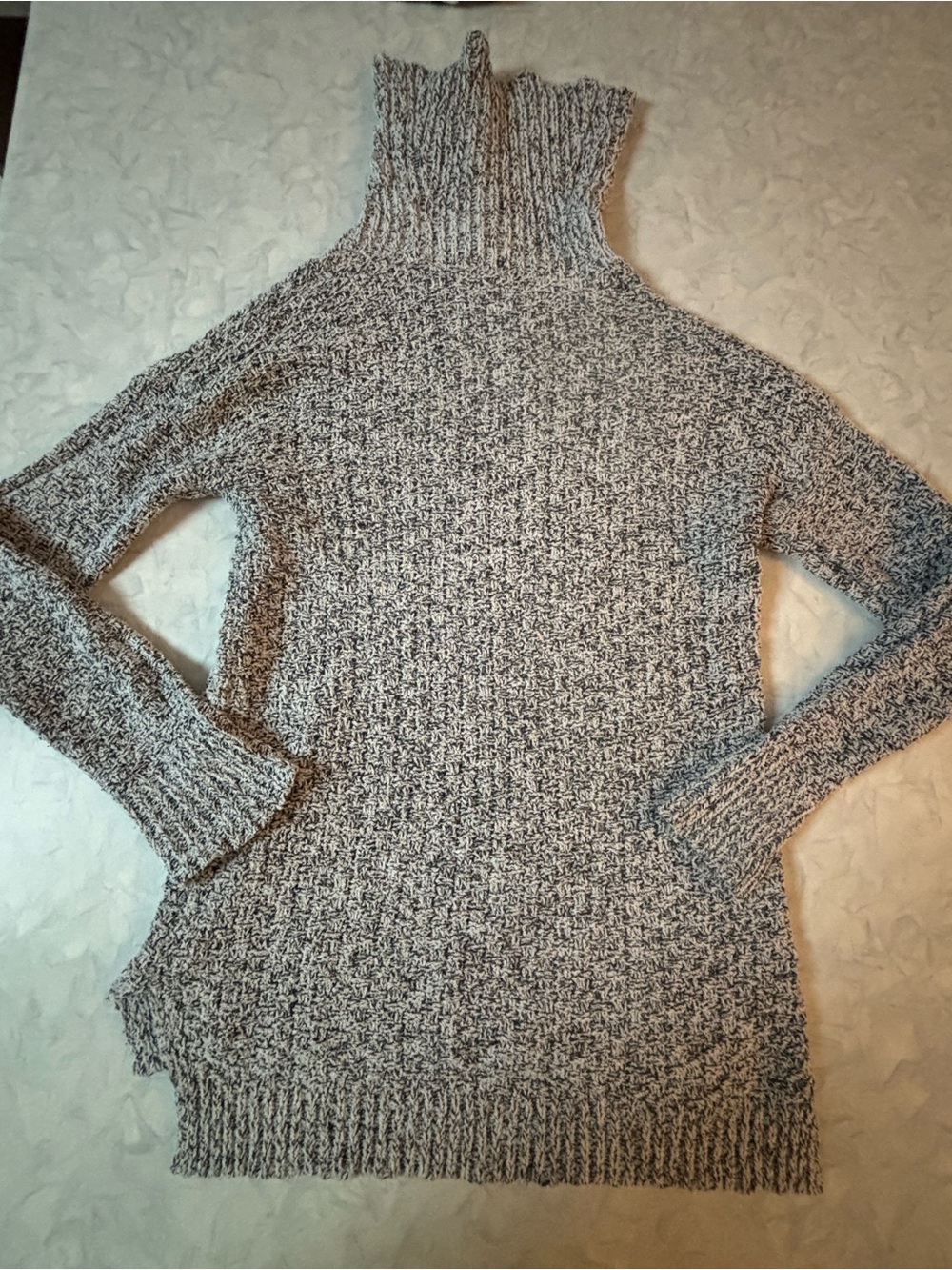 Mac and Me Cowl Neck Tunic Sweater PS Petite Small Marled Black White Knit